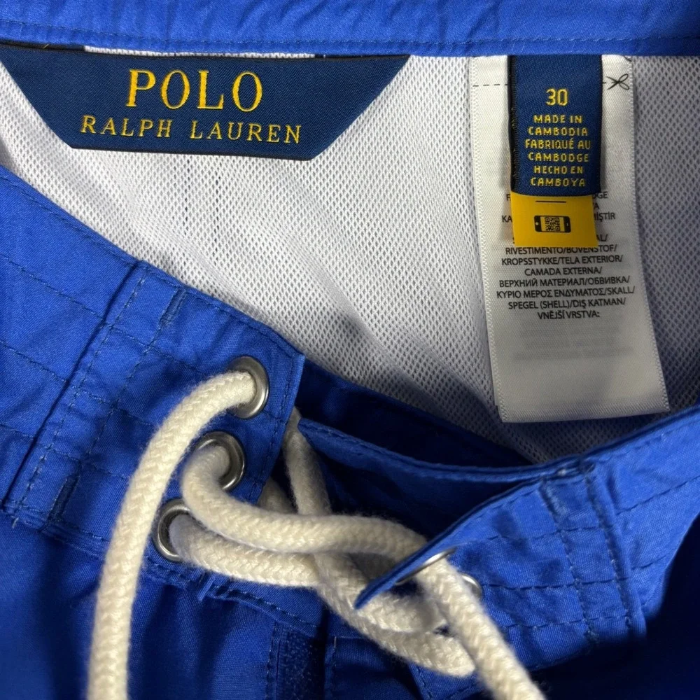 Polo Ralph Lauren Striped Swim Trunks Board Shorts 30 Blue Multi Drawstring